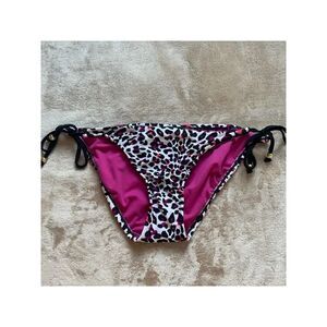 XHILARATION Women's White Animal Print Tie Beaded Bikini Swimwear Bottom S\P